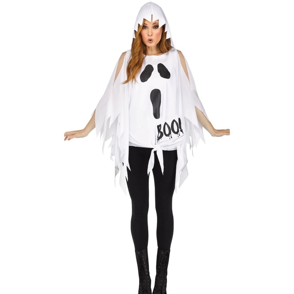 Ghost Poncho Halloween Costume Adult Womens One Size Fits 4-14
